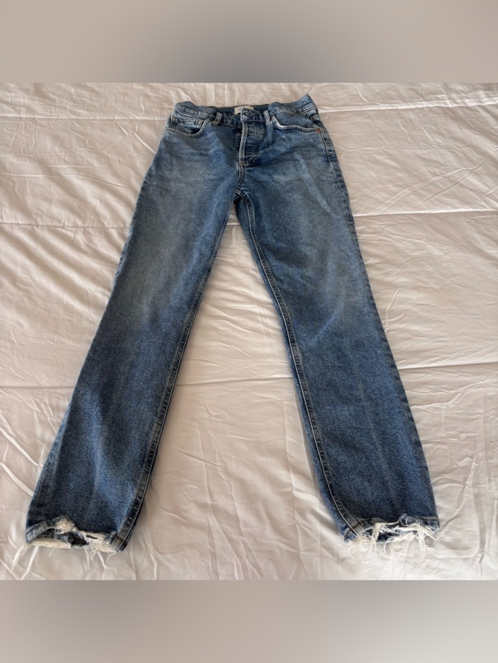 Citizens of Humanity Jolene High Rise Straight Jeans Raw Hem Blue Size 24